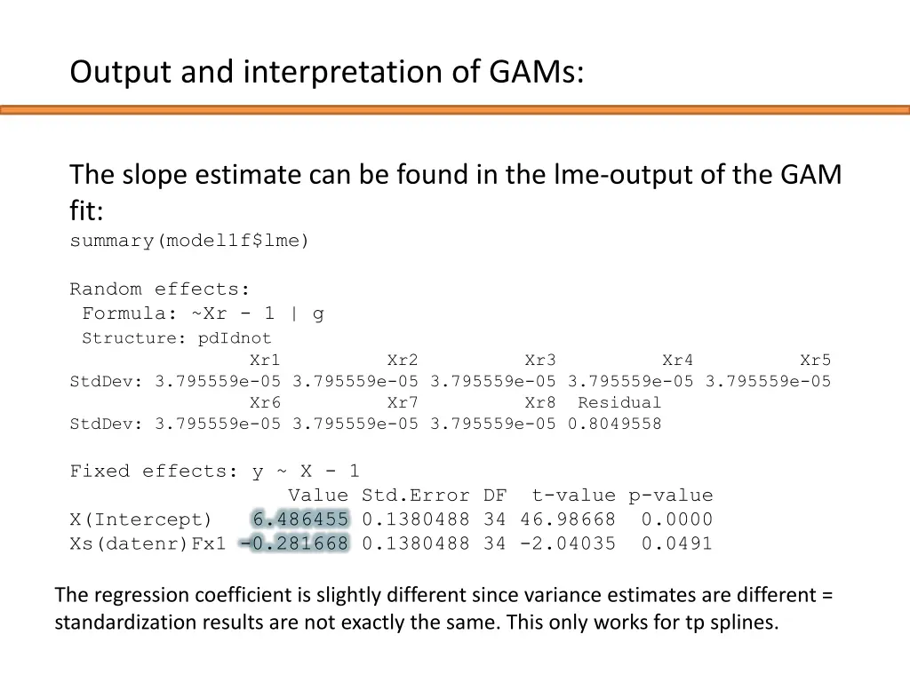 output and interpretation of gams 13