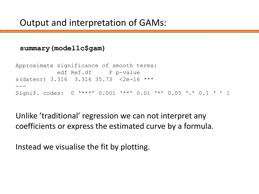 output and interpretation of gams 6