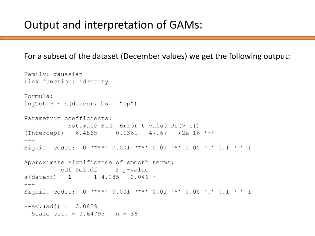 output and interpretation of gams 9