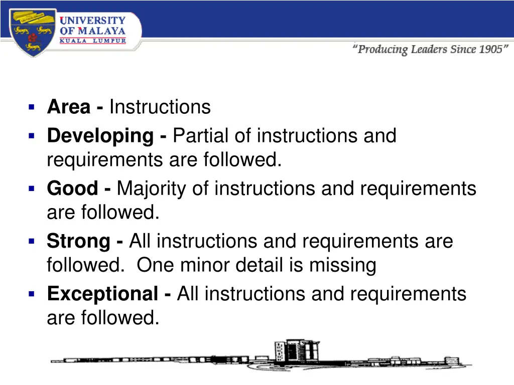 area instructions developing partial