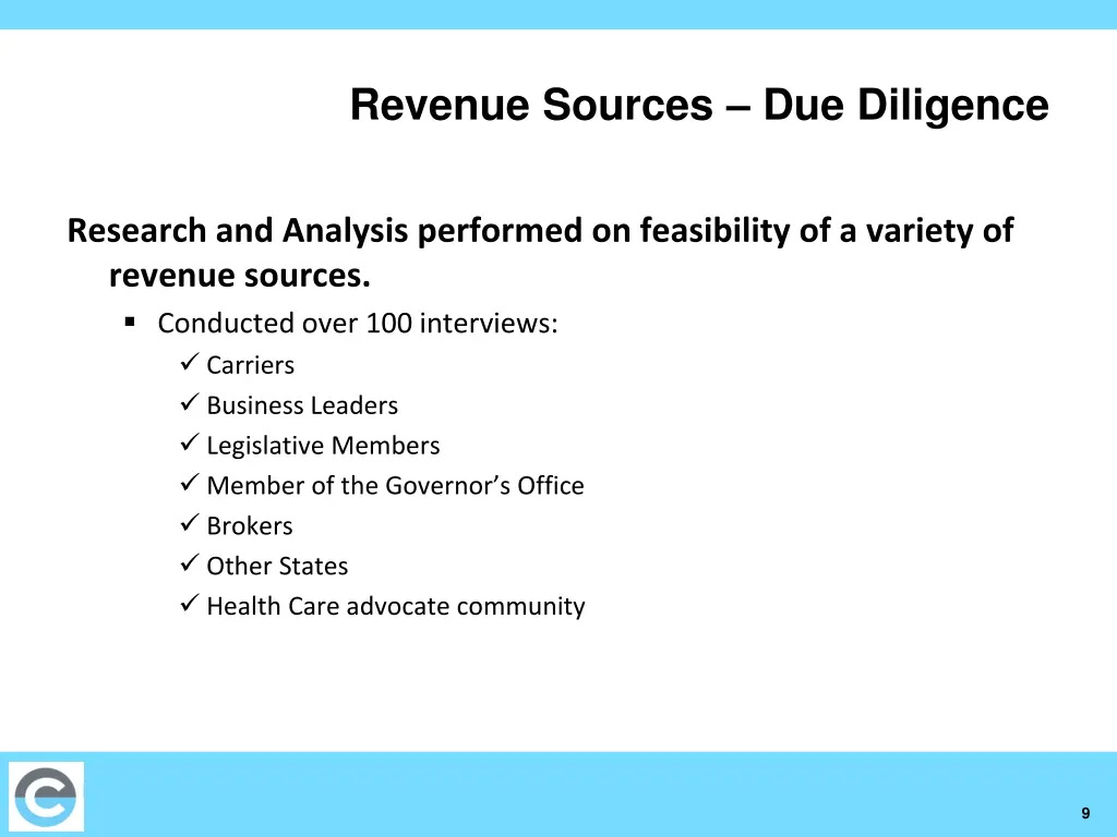 revenue sources due diligence
