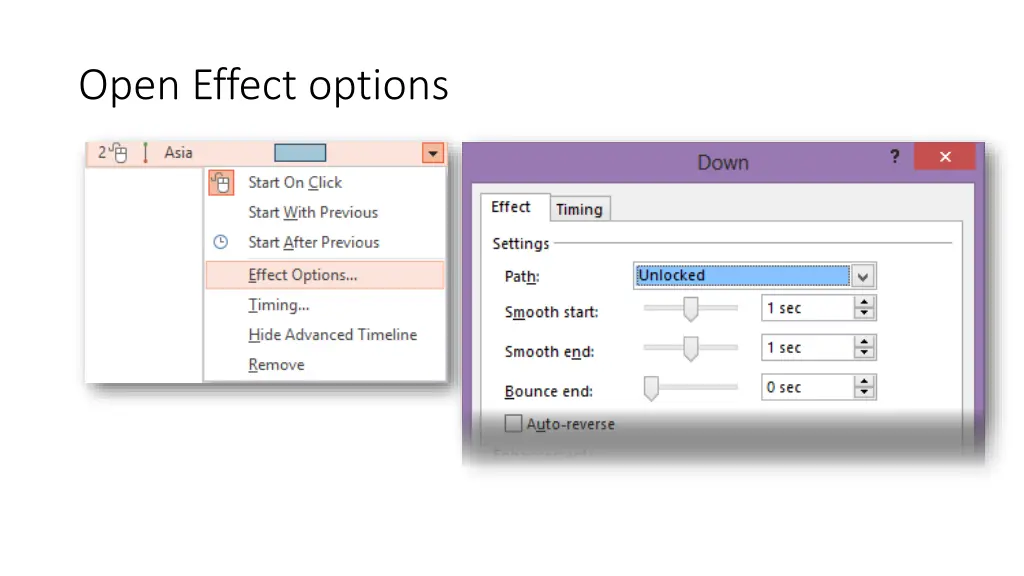 open effect options
