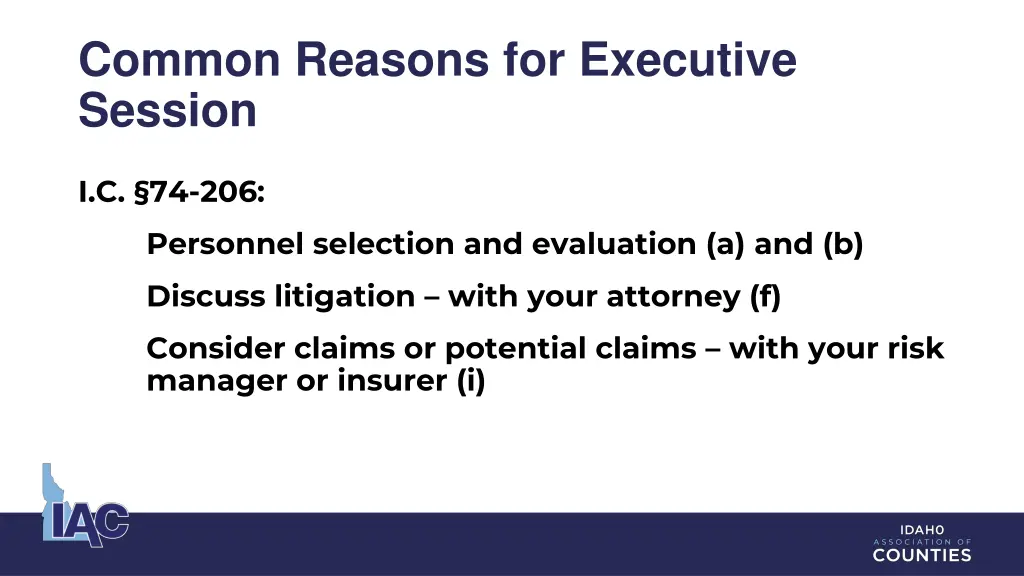 common reasons for executive session