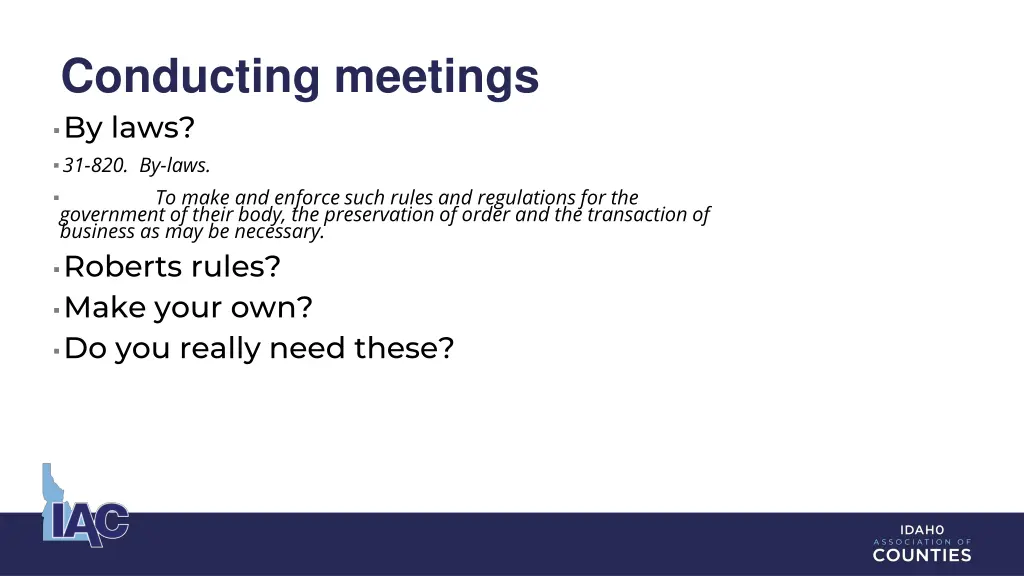 conducting meetings by laws 31 820 by laws