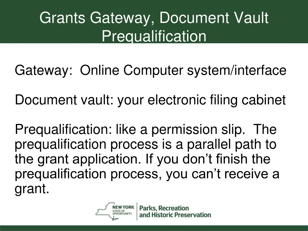 grants gateway document vault prequalification