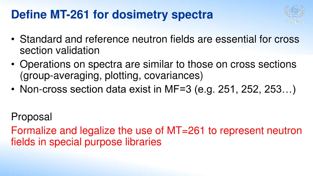 define mt 261 for dosimetry spectra