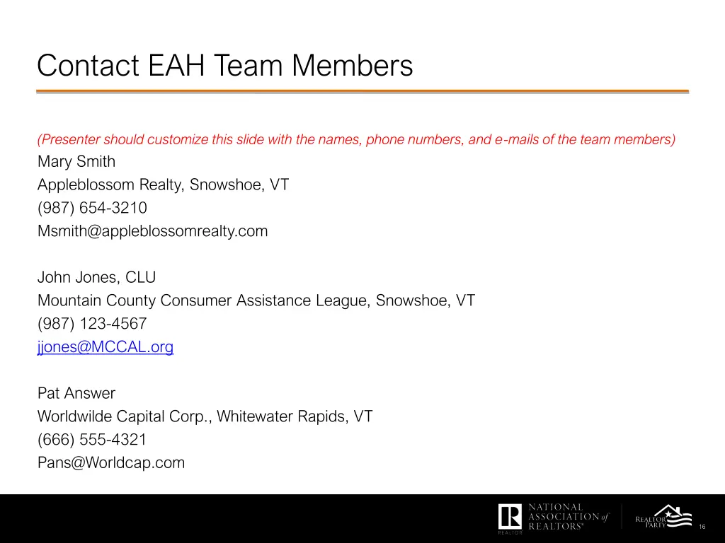 contact eah team members