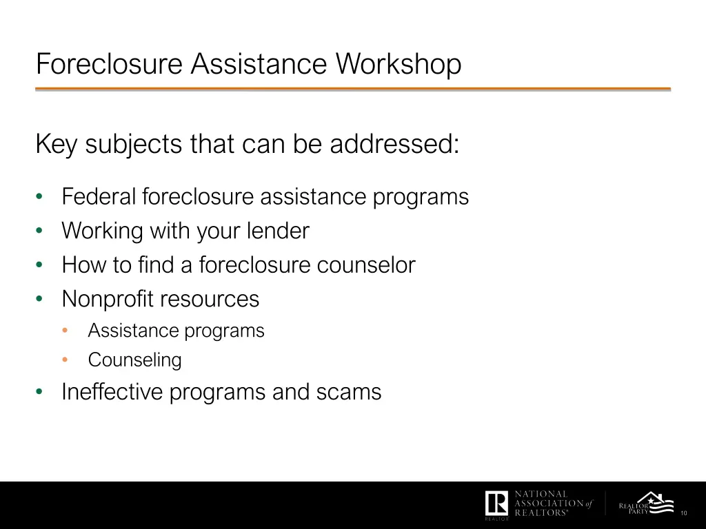 foreclosure assistance workshop