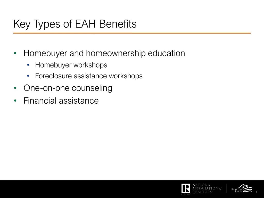 key types of eah benefits