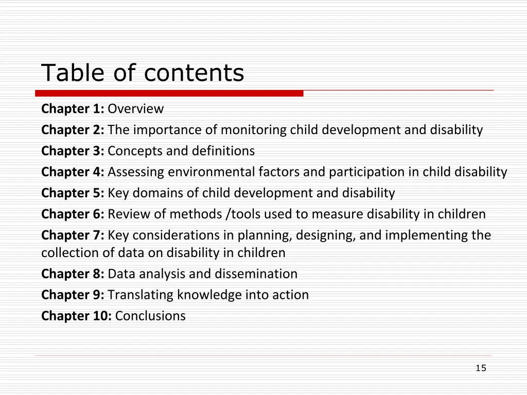 table of contents
