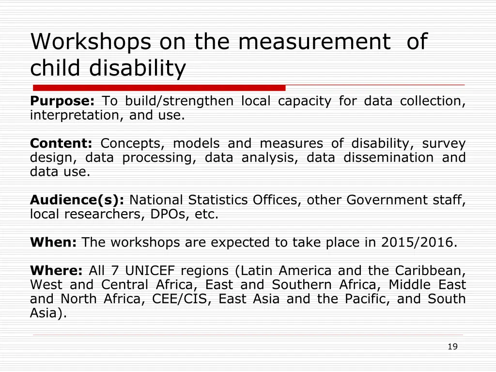 workshops on the measurement of child disability