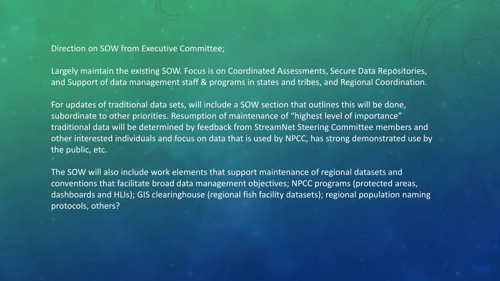 direction on sow from executive committee