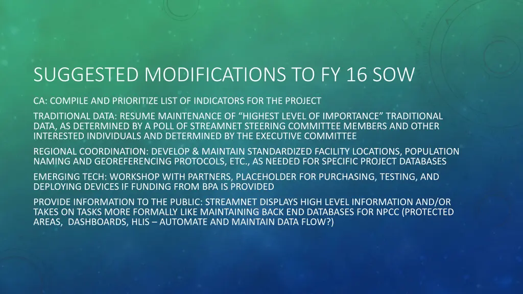 suggested modifications to fy 16 sow