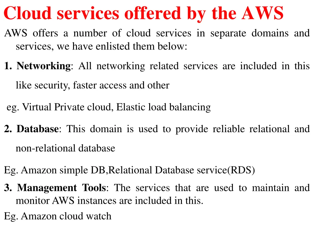 cloud services offered by the aws