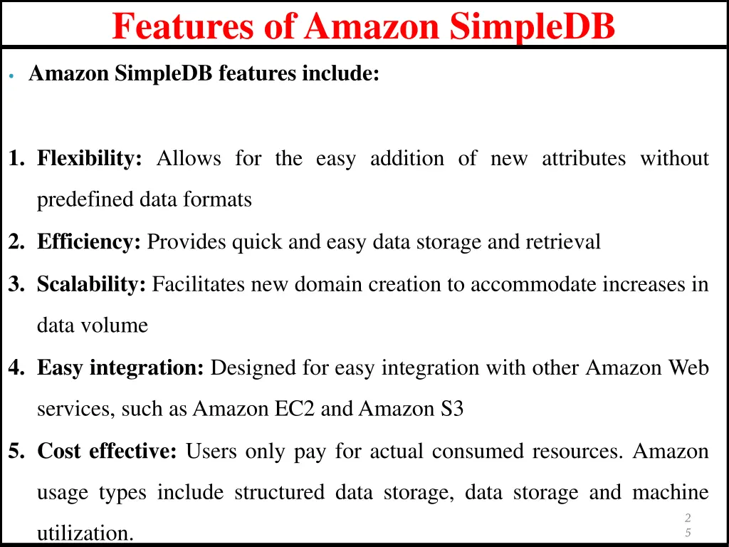 features of amazon simpledb