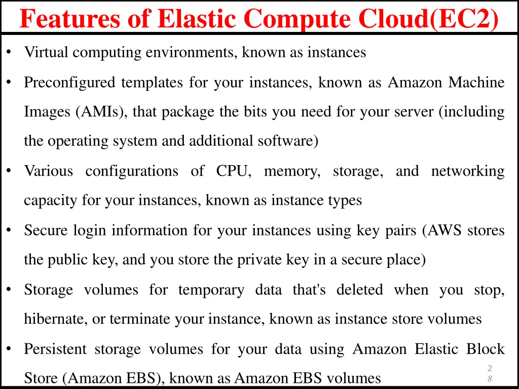 features of elastic compute cloud ec2
