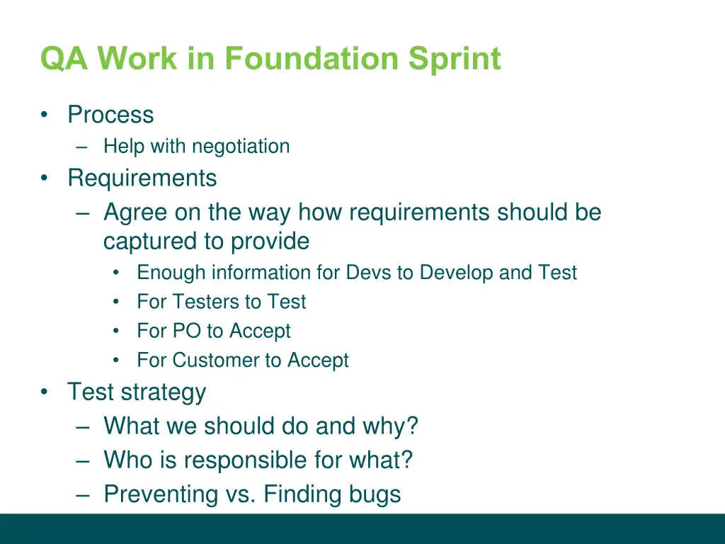qa work in foundation sprint