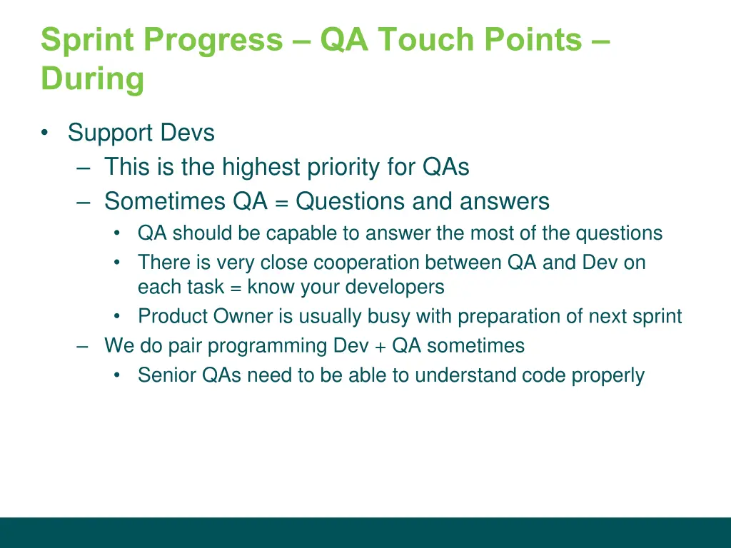 sprint progress qa touch points during