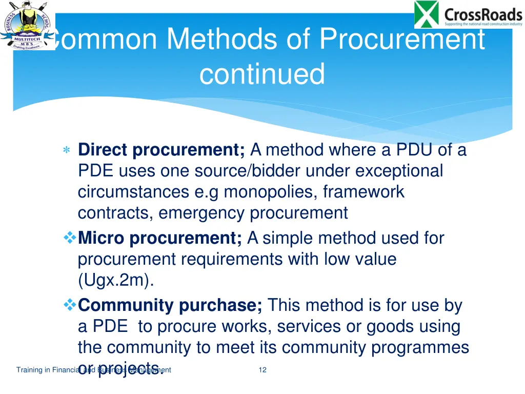 common methods of procurement continued 1
