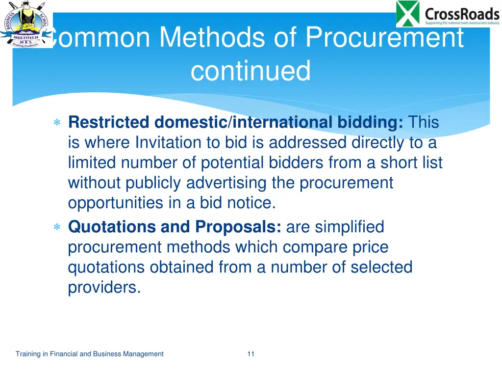 common methods of procurement continued