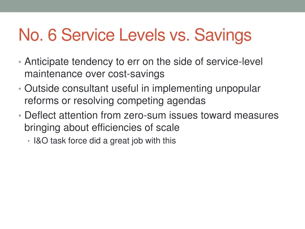no 6 service levels vs savings