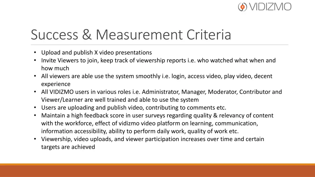 success measurement criteria