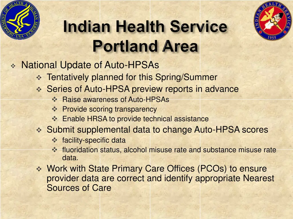 national update of auto hpsas tentatively planned