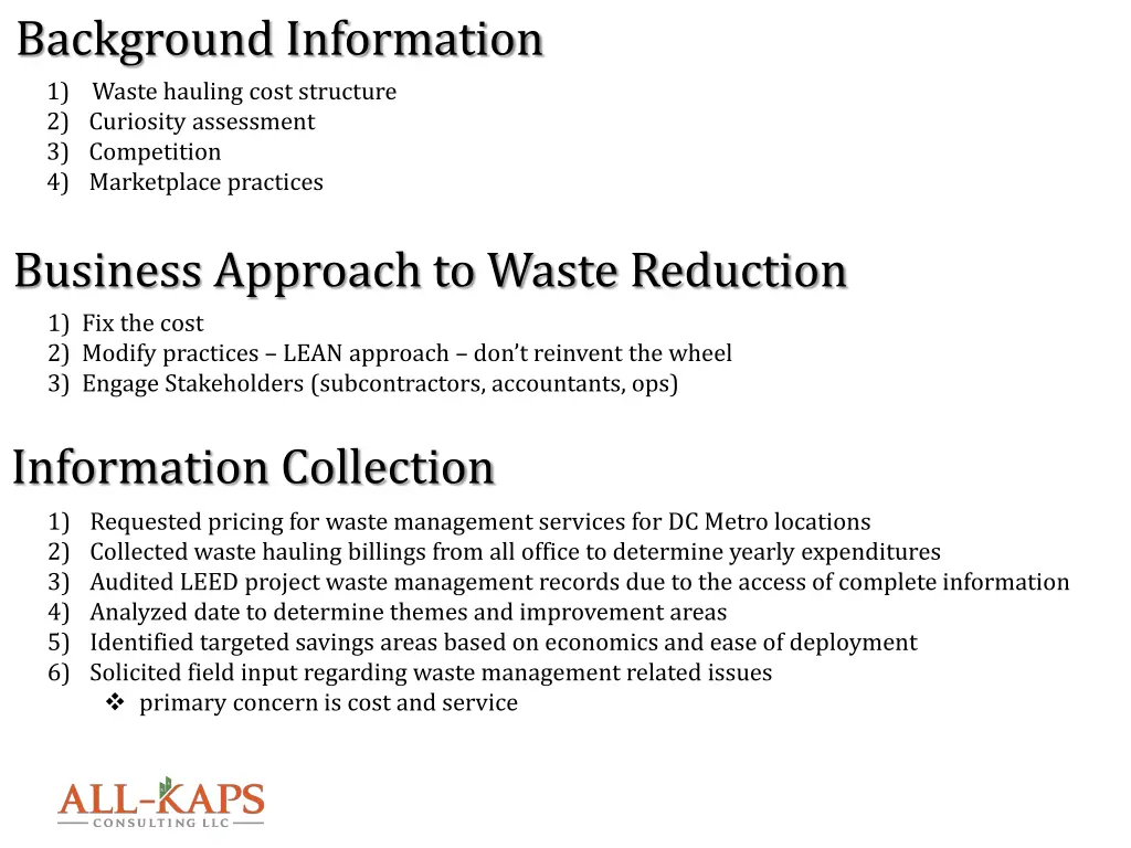 background information 1 waste hauling cost