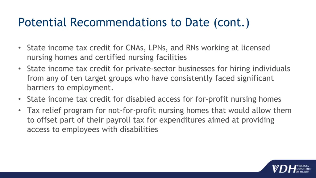 potential recommendations to date cont 2