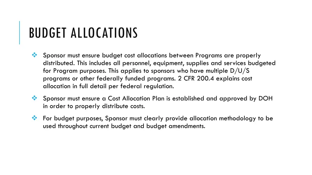 budget allocations