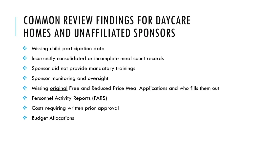 common review findings for daycare homes