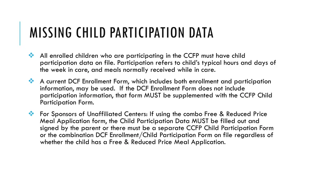missing child participation data