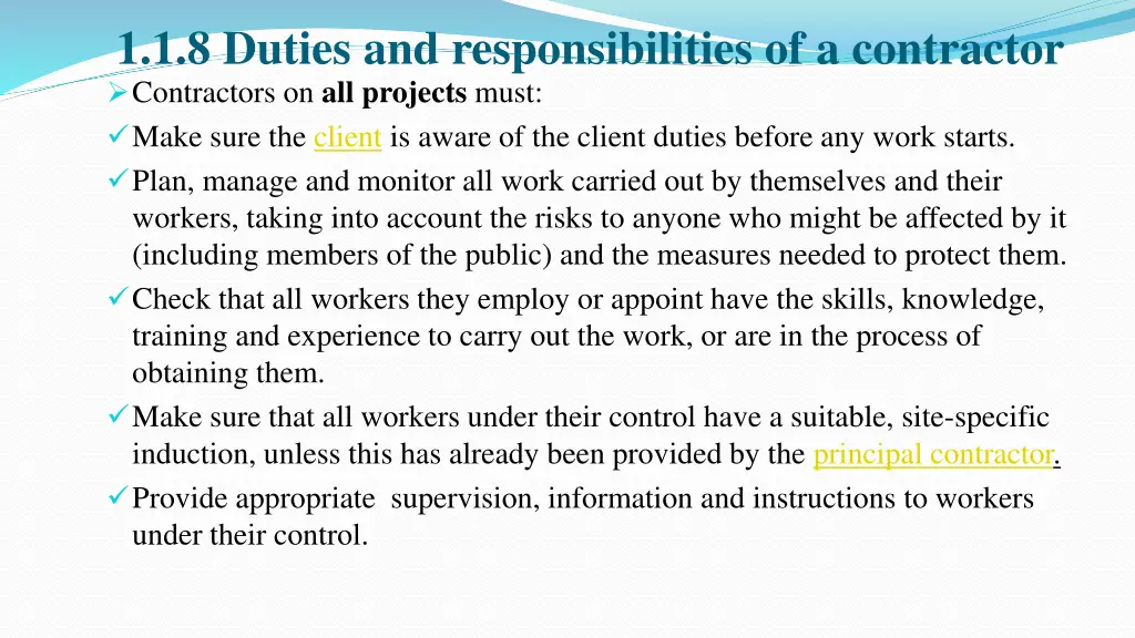 1 1 8 duties and responsibilities of a contractor