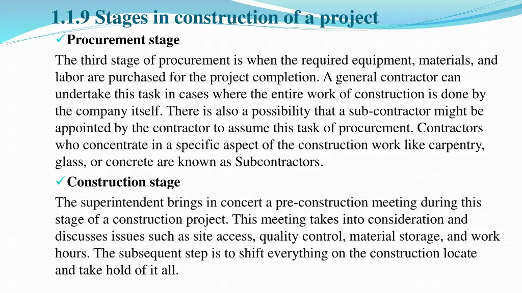1 1 9 stages in construction of a project 1