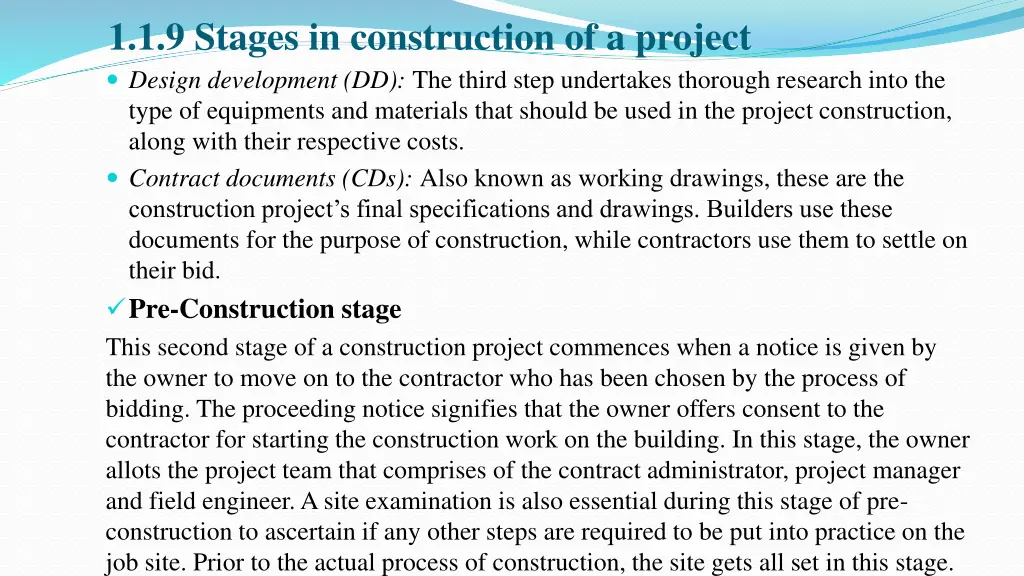 1 1 9 stages in construction of a project design