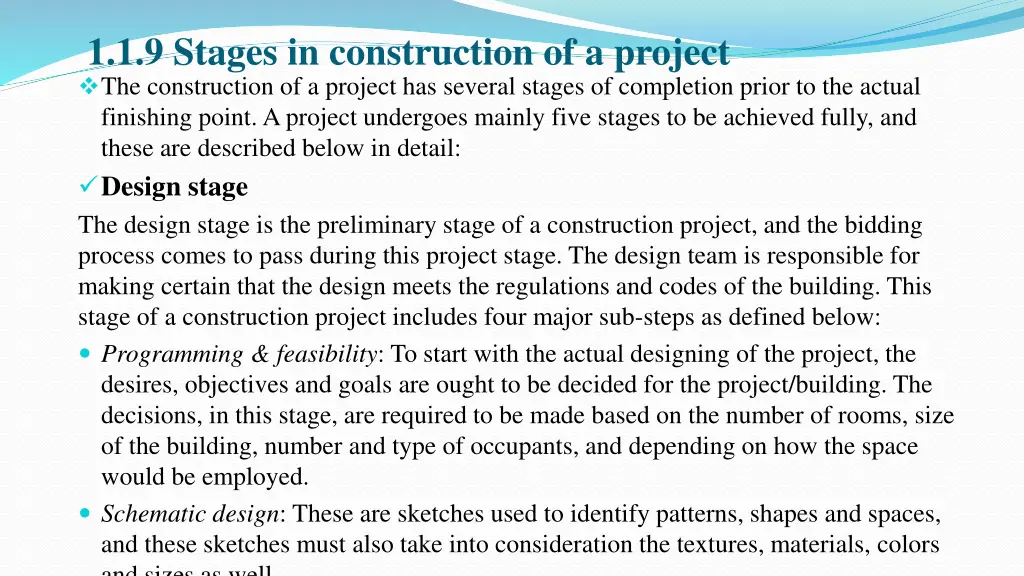 1 1 9 stages in construction of a project