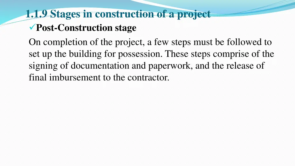 1 1 9 stages in construction of a project post