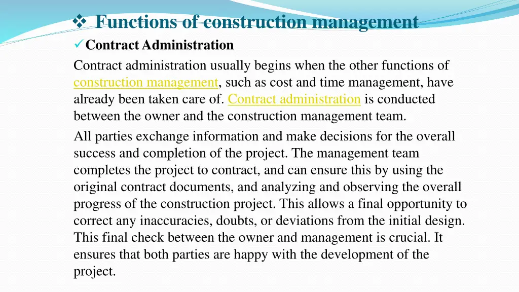 functions of construction management contract