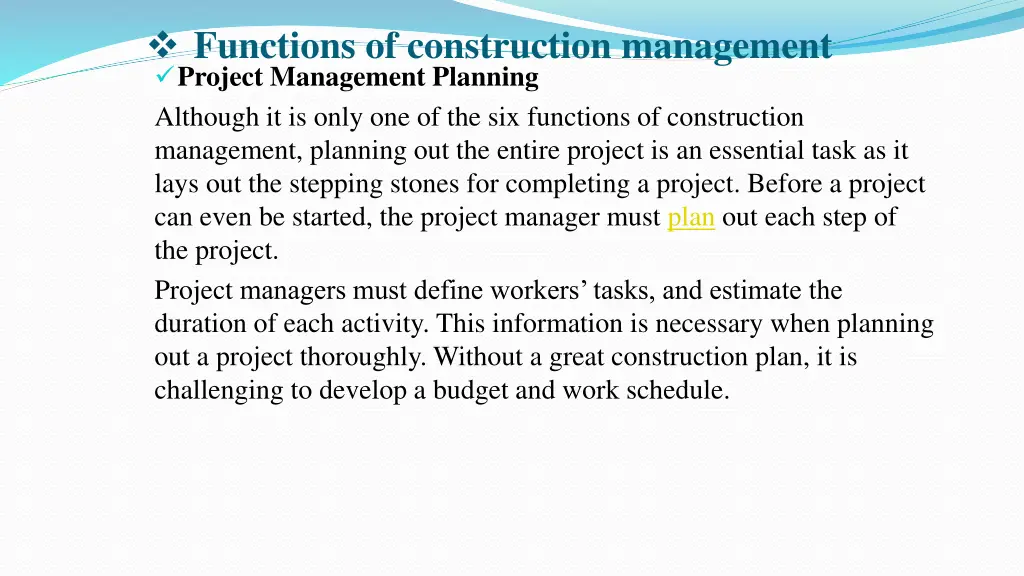 functions of construction management project