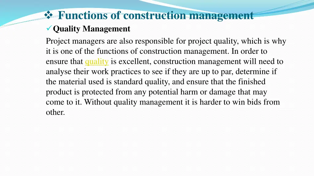 functions of construction management quality