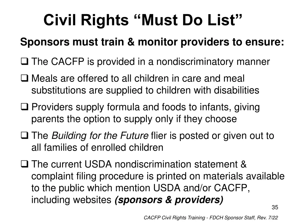 civil rights must do list