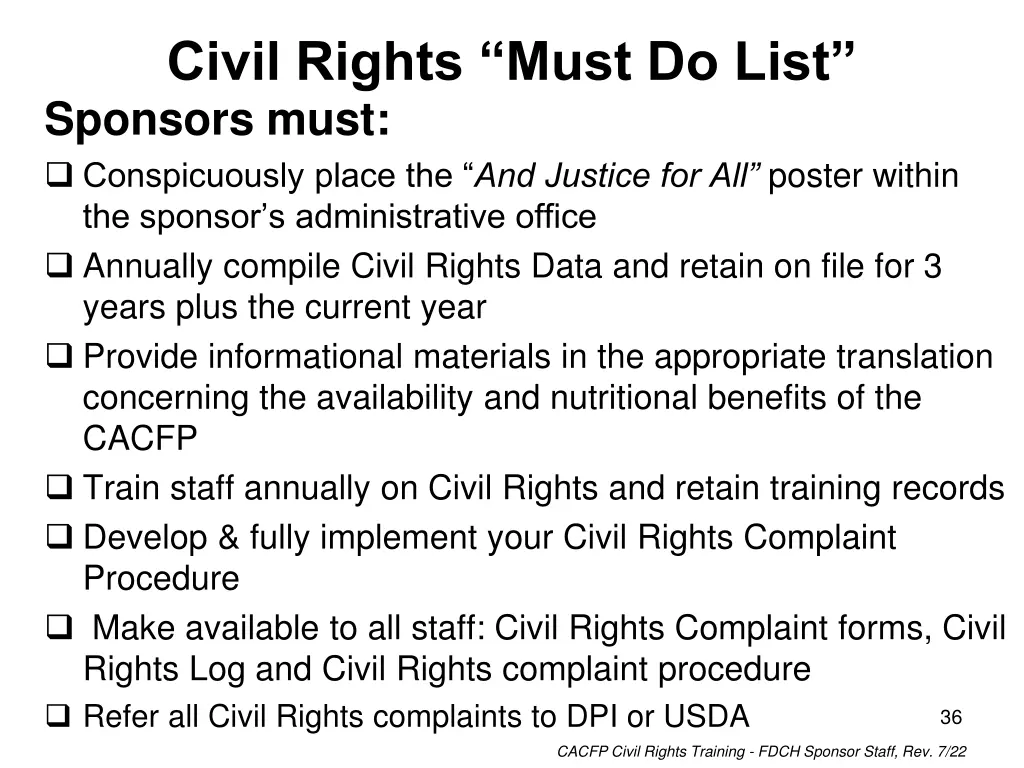 civil rights must do list sponsors must