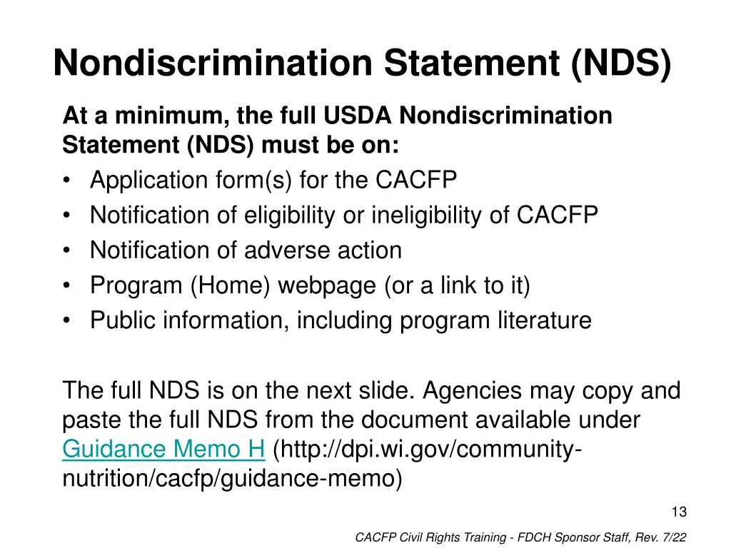 nondiscrimination statement nds