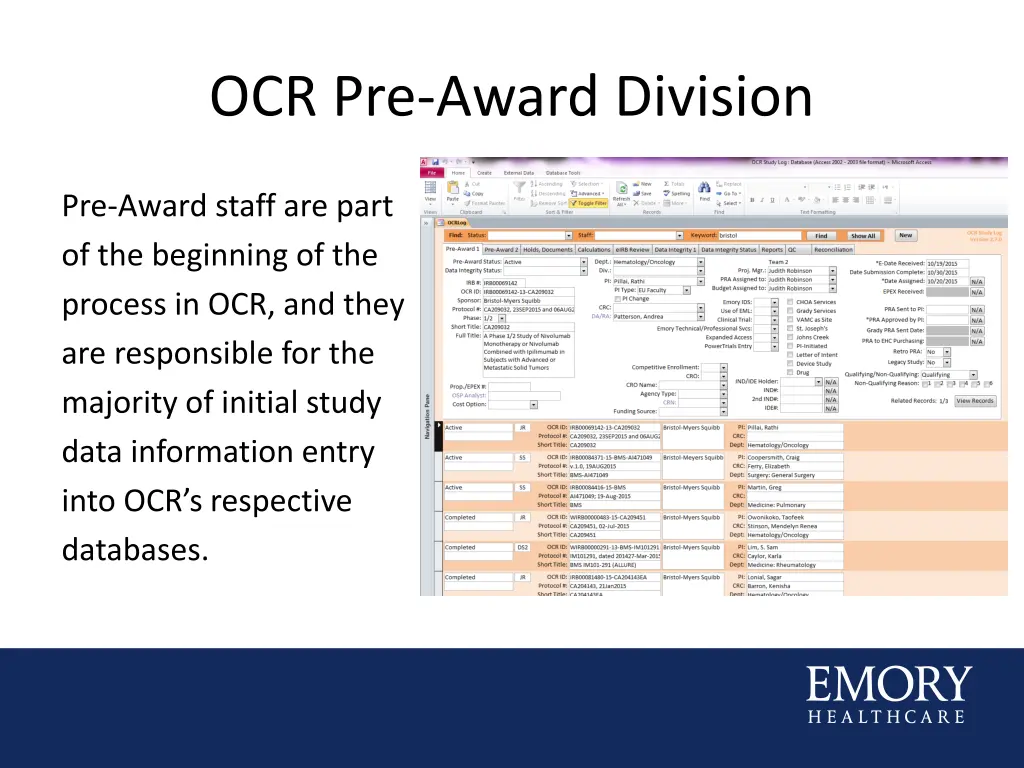 ocr pre award division