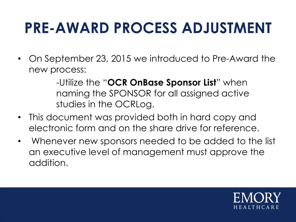 pre award process adjustment
