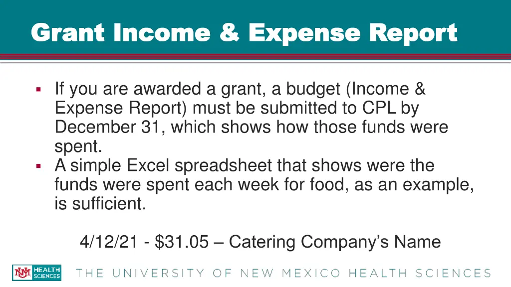 grant income expense report grant income expense