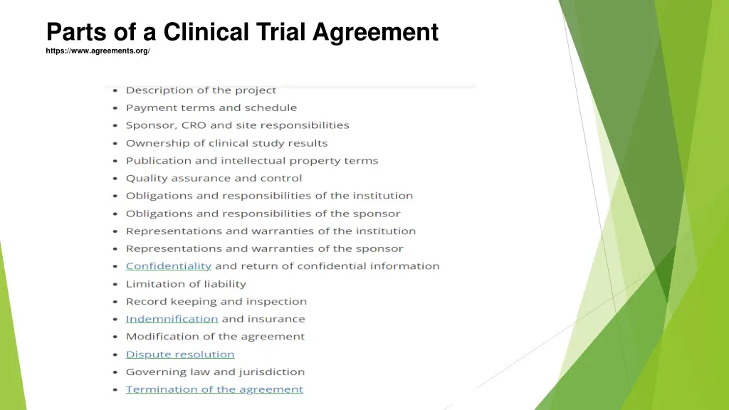 parts of a clinical trial agreement https