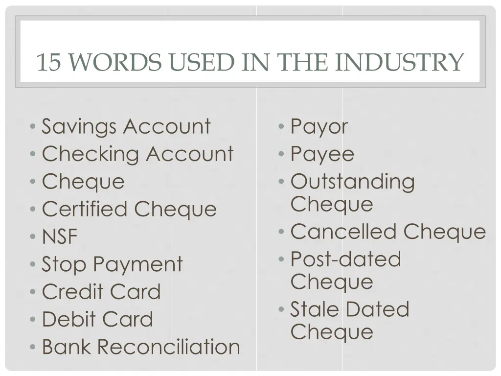 15 words used in the industry