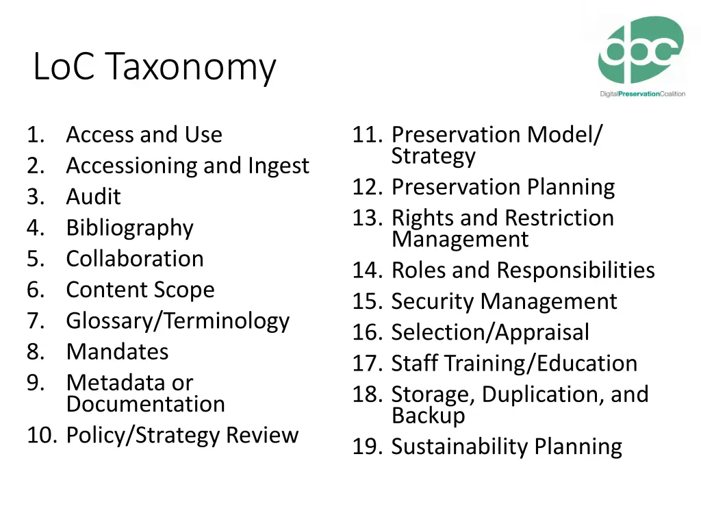 loc taxonomy