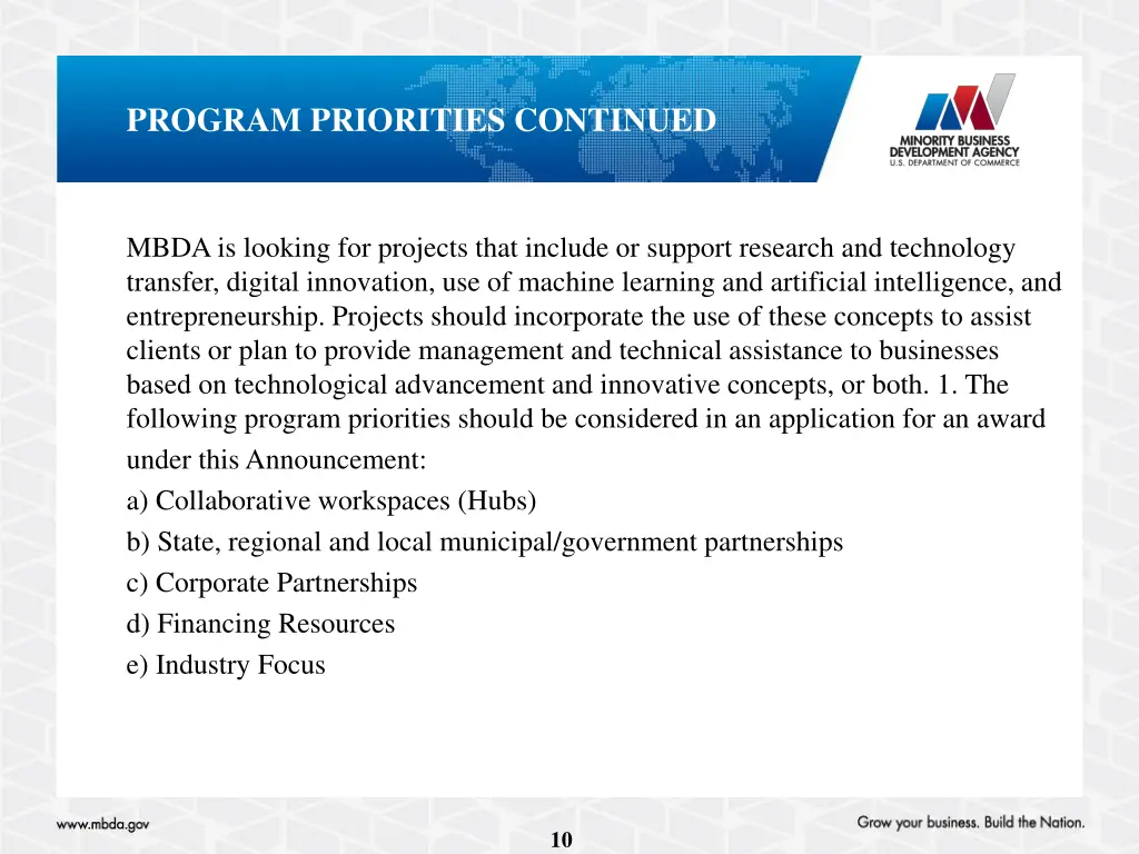 program priorities continued